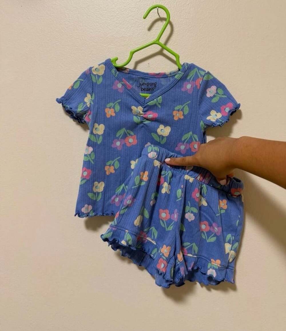 Jumping Beans Blue Floral Ribbed Short Sleeve T-Shirt and Ruffle Shorts Set
